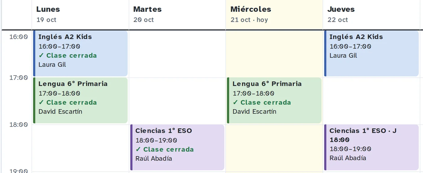 La semana de un aula, con sus clases