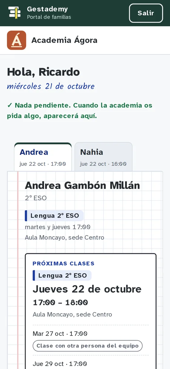 Portal de familias en el móvil